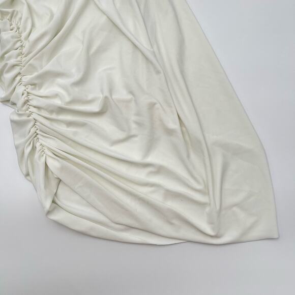 Norma Kamali | NWT Diana Dress Asymmetrical White Ruched Midi Dress L 40 - Picture 8 of 14